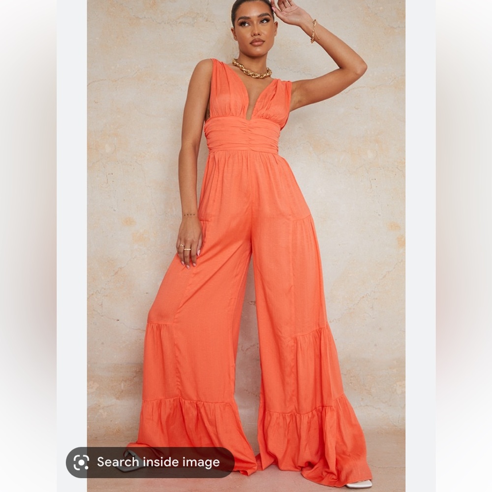 PRETTYLITTLETHING Orange Wide Leg Jumpsuit